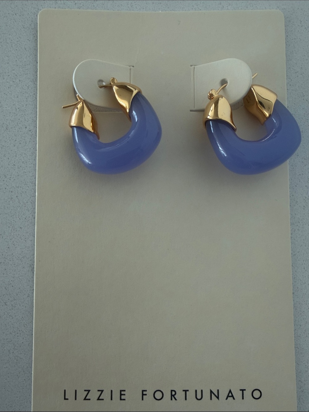 Lizzie Fortunato Periwinkle blue resin Hoop Earrings with Gold caps -new!